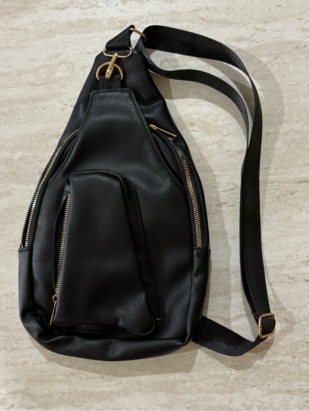 Black Vegan Leather Sling Backpack Crossbody Bag – NWOT